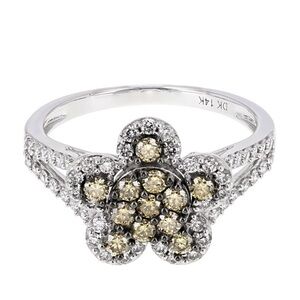 NEW Solid 14K Gold Champagne and White Diamond Gold Ring (0.85 ctw!)